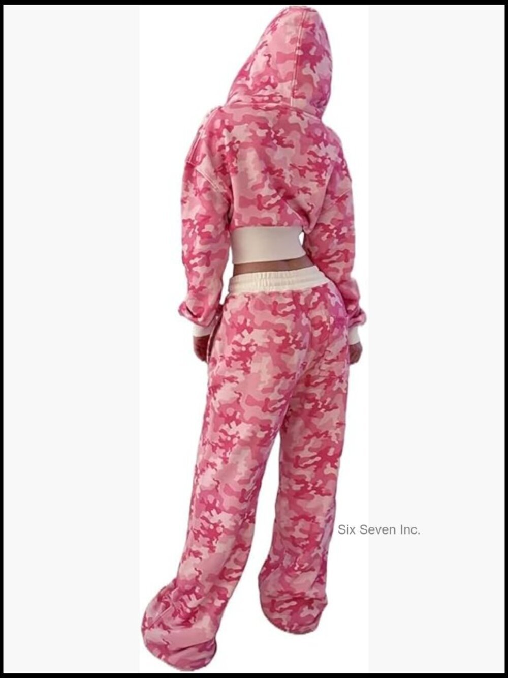 2 Piece Camouflage Tracksuit Set With Hooded Top And Wide Leg Pants